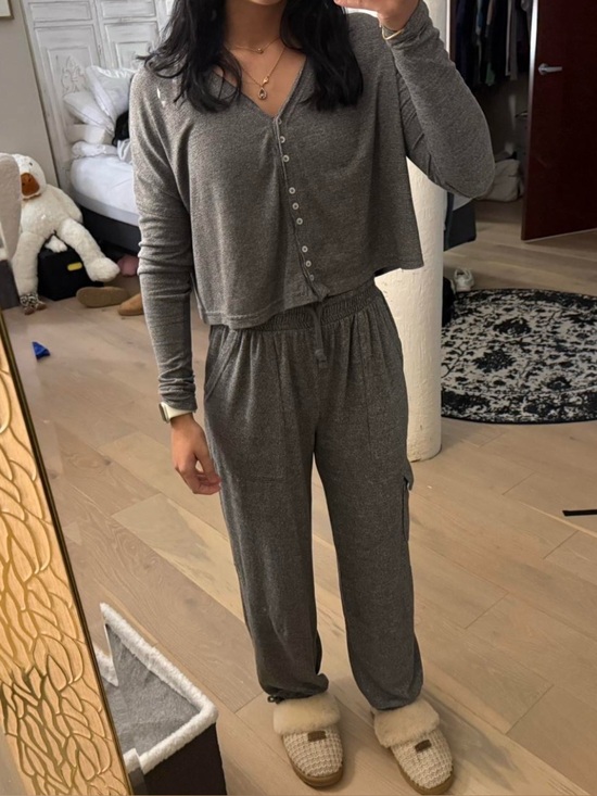 SO Pants - SO Women's Gray Button-Front Jogger Set